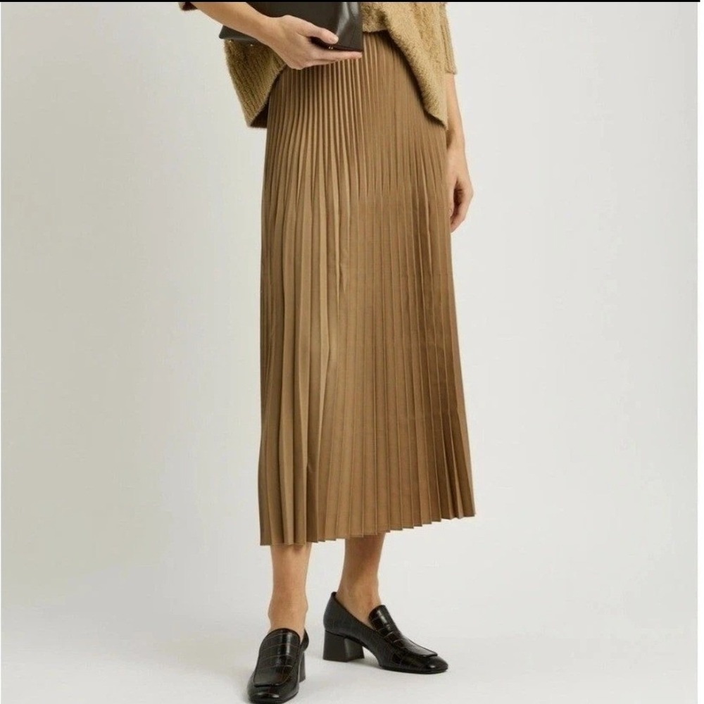 Eileen Fisher Pleated Maxi Skirt Large Camel Wool Silk Blend New Women Luxury